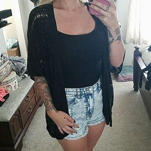 Black crochet kimono
